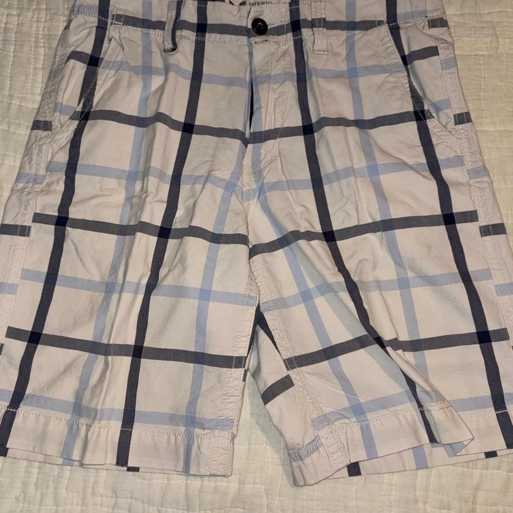 American Eagle Outfitters Men's Size 32 Checkered Shorts in Light Blue and Gray